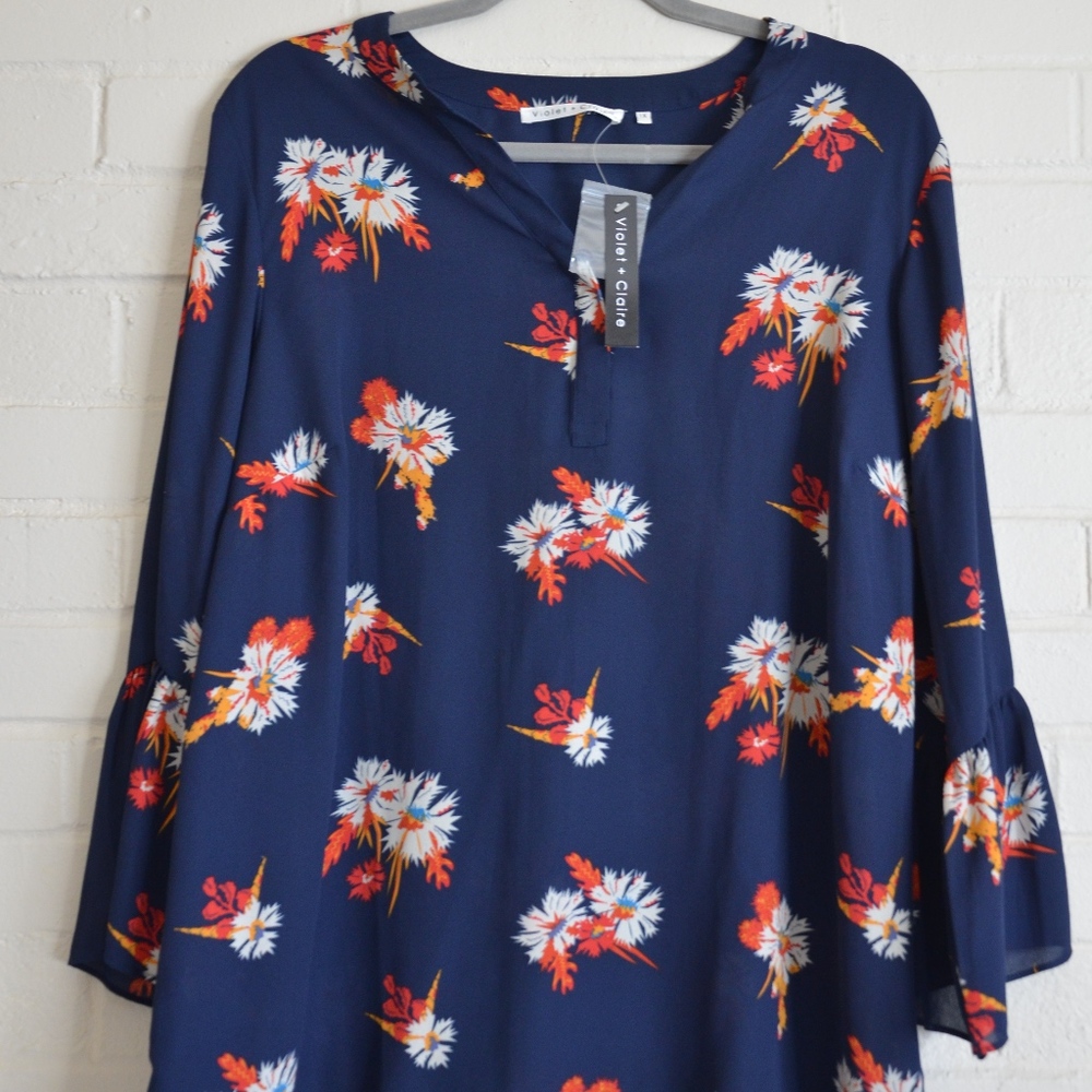 Plus Size Violet + Claire Floral Blouse Blue 1X